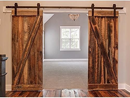 10FT Double Door Sliding Barn Door Track Hardware Kit (Black) Antique Style