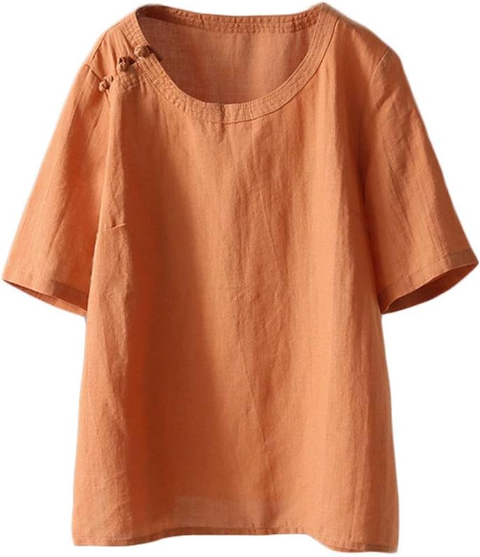Women's Linen Tunic Tops Casual Short Sleeve Blouse T-Shirt