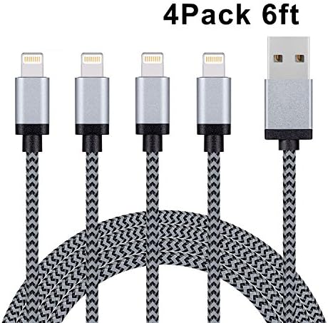 iPhone Charger Atill Lightning Cable 4Pack 6FT Nylon Braided USB Charging Cable Cord for iPhone X / 8 / 8 Plus / 7 / 7 Plus / 6 / 6 Plus / 5s / 5 / SE, iPod and iPad (Grey black) …