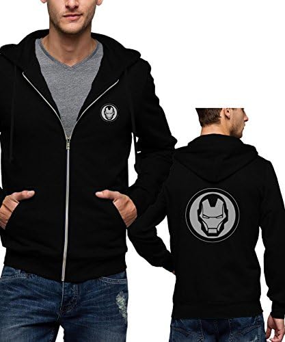 Men Iron Man Zip Hoodie Sweatshirt | Black, XL