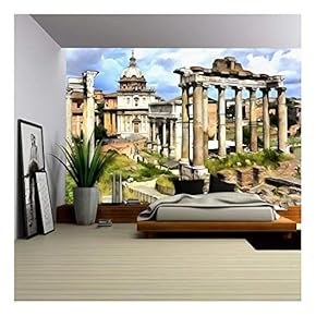 Colorful Painting of Temple of Saturn - Removable Wall Mural | Self-Adhesive Large Wallpaper - 66x96 inches