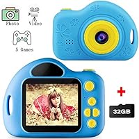 Kids Camera CHUNXU Digital Camera for Kids Rechargeable and Shockproof Camera Creative DIY Camcorder for Little Girl with32GB SD Card for 3-10 Years (Light Blue)