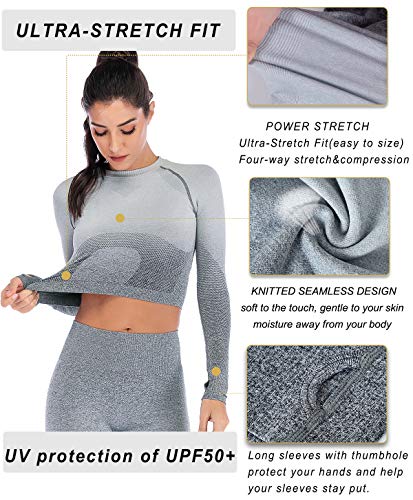 image for RUNNING GIRL Ombre Seamless Crop Top Long Sleeve Layer Crew Neck Power
