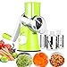 Round Drum Slicer and Grater Vegetable Cheese Cutter Slicer Shredder Grinder with 3 Stainless Steel Rotary Blades and Strong Suction Cup