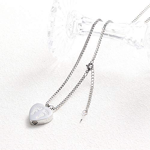 XSMZB Always in My Heart Baby Feet Ashes Keepsake Urn Pendant Necklace Cremation Urns Memorial Jewelry (Silver)