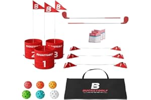bucketgolf Original Game 3 Hole Travel Set with Clubs - #1 New Backyard Golf Game for The Yard and All Ages Adults and Kids. Beach, Park, School. (1 Right + 1 Left Club)