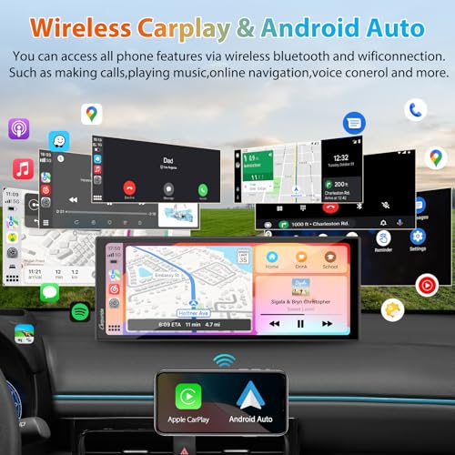 Carpuride W125S - Pantalla inalámbrica de 11.26 pulgadas HD para Carplay y Android Auto, 4K + 1080P + 1080P, cámara Dash para autos con tarjeta de 64GB, con grabación en bucle, Bluetooth, control de
