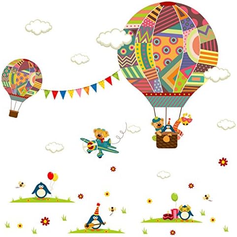 Removable Creative 3D Hot air Balloon Aircraft and Smile Clouds Wall Decals Kids Room Wall Decorations Art Decor Stickers Nursery Decor 3D Art Decal Bedroom Bathroom Sticker