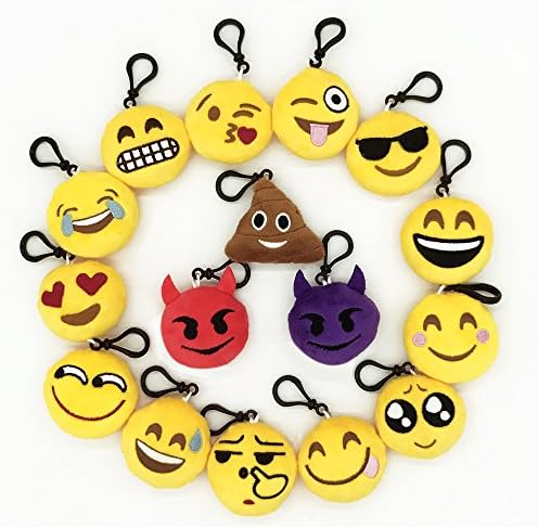 Wenmeili 2 Inch Mini Emoji Plush Pillows Keychain Emoji Decoration, Emoji Party Supplies（Set of 16）