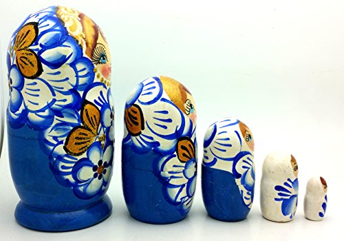 Russian Nesting Doll Matryoshka Gzhel style Hand Painted Nesting Doll set of 5
