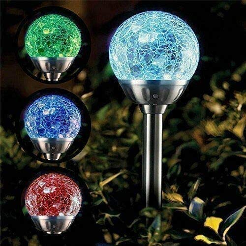 HitlineUK Solar Lights Outdoor - Colour Changing Waterproof Stainless Steel Solar Glass Ball Large 8cm Garden Light for Lawn, Yard, Patio, Pathway, Walkway, 3 Pack