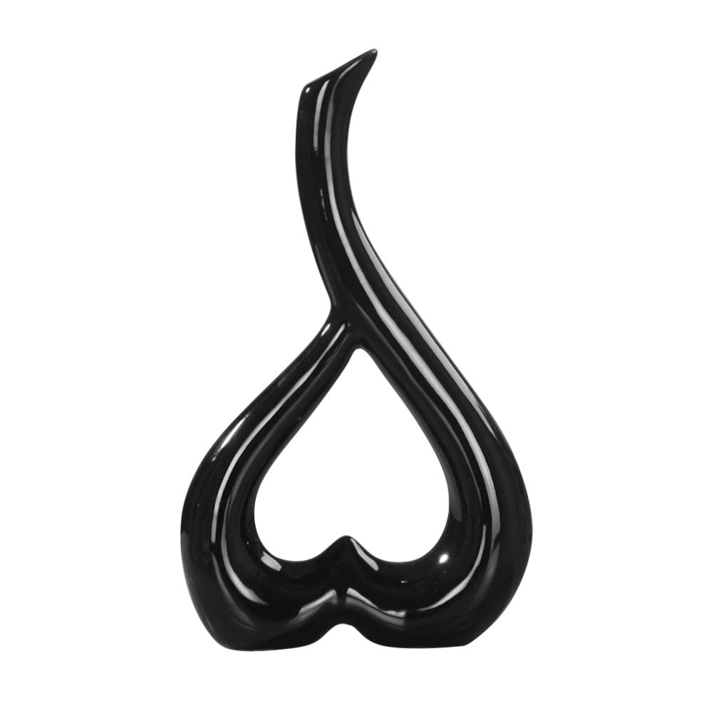 Vase Heart Shaped Ornaments Decorative Ceramic Decoration for Bedroom Livingroom Home(Black)