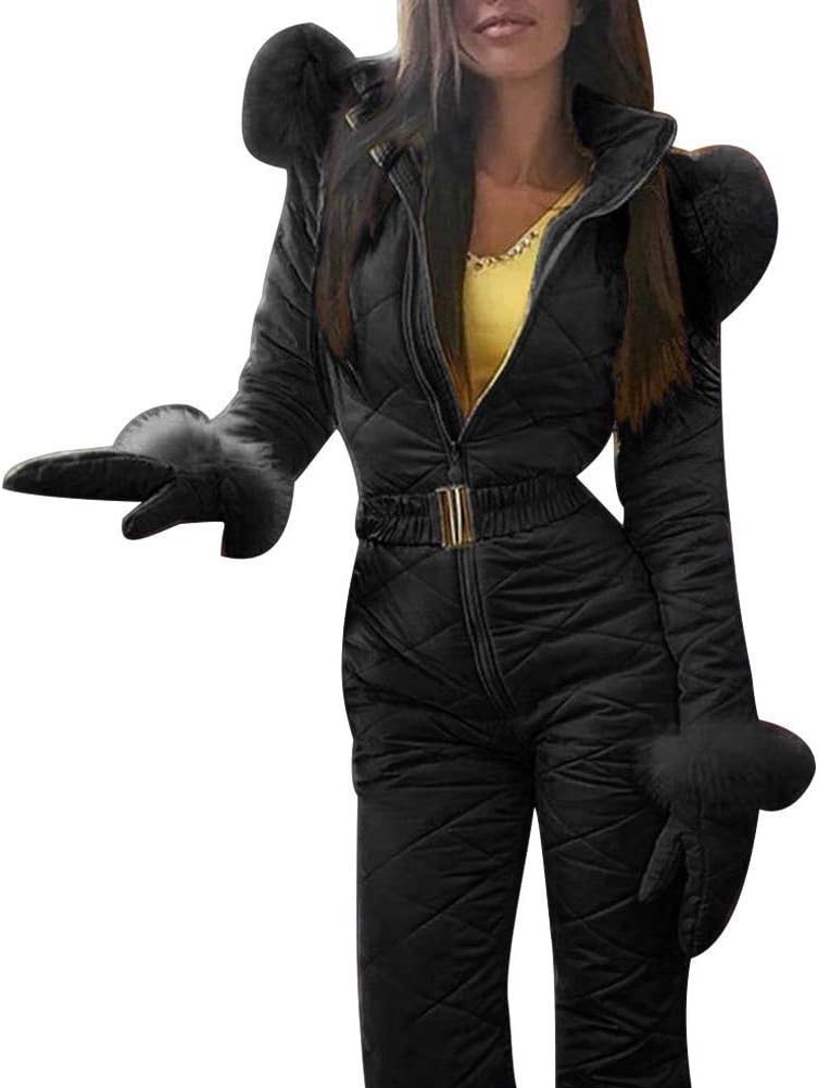 Hvoz Women's Ski Suit, Women Winter Warm Snowsuit Outdoor Sports Pants Ski Suit Waterproof Jumpsuit Take Off Easy