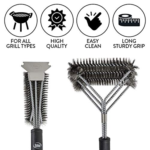 Kaluns Grill Brush and Scraper, Best Safe BBQ Cleaner, Includes Two Brush Heads, one Removable 18" Long Handle, Stainless Steel Durable Wire Bristles, Cleaning Tool for All Barbeques Including Weber - Thumbnail 6