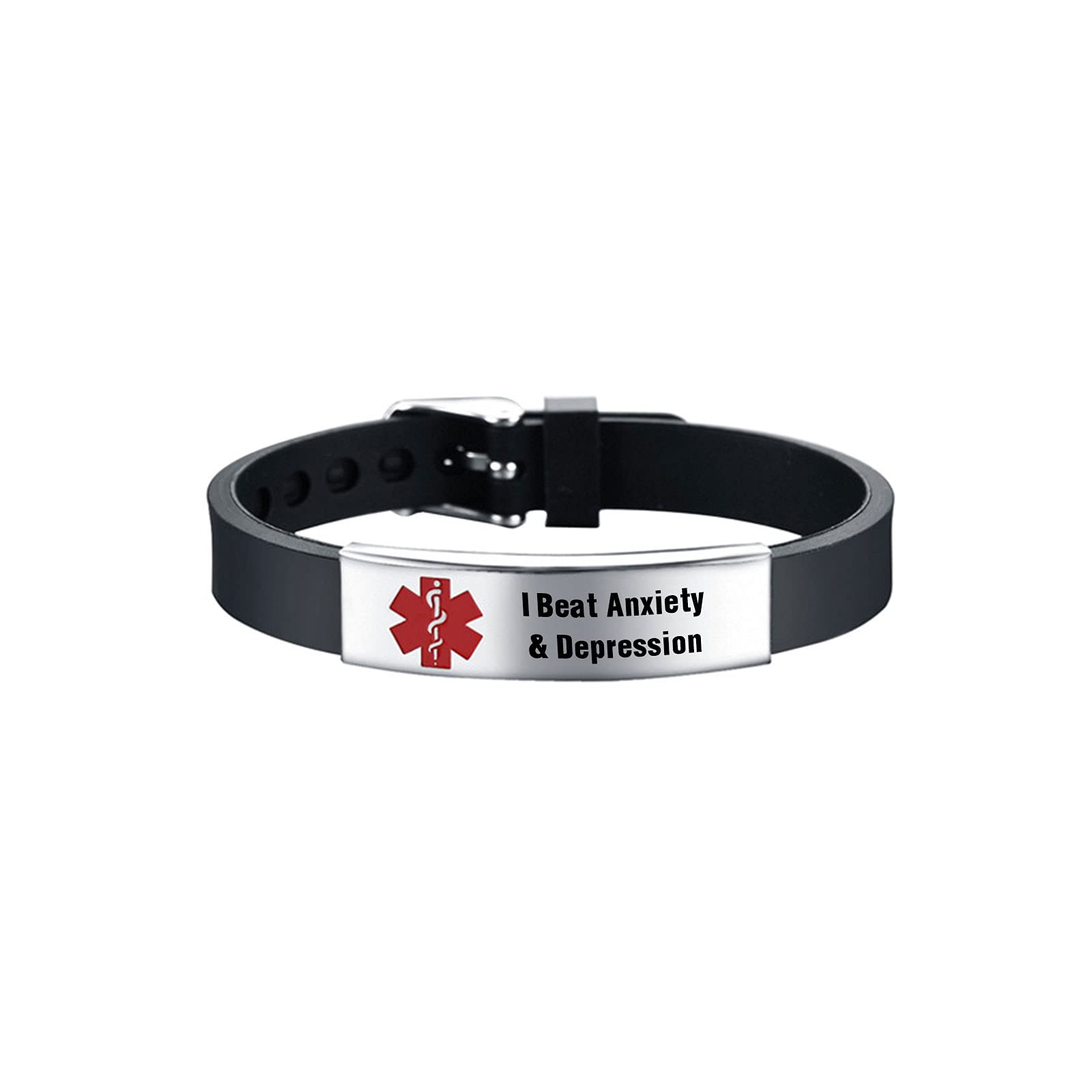 KunBead Jewelry Womens Medical Alert Bracelets for Women Adjustable Stainless Steel Silicone Emergency Awareness Medical ID Bracelet