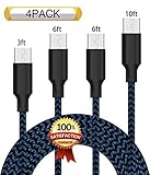XIANDAN Micro USB Cable,4Pack 3FT 6FT 6FT 10FT Nylon Braided Android Charger USB to Micro USB Charging Charger Cord for Samsung Galaxy S7 Edge/S7/S6/S4/S3,Note 5/4/3 (Black&Blue)