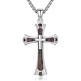 Lfkk 925 Sterling Silver Cross Necklace for Men Protection Jewelry Religious Gifts with 22"+2" Rolo Chain