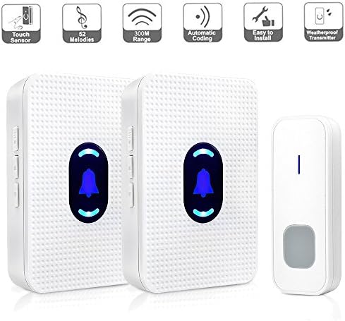 Wireless Doorbell 2 Receivers, BOSCHENG Waterproof Wireless Doorbell 1 Transmitter and 2 Receivers Operating at 1000 feet Range, Wall Plug-in Cordless Door Chime (1TO2)