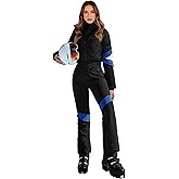 Yousify Womens Onesie Ski Suit Winter Outdoor Sports Warm Waterproof Snowsuit Color Block Jumpsuits Snow Jackets