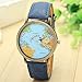 Luweki New Global Travel By Plane Map Women Dress Watch Denim Fabric Band Blue