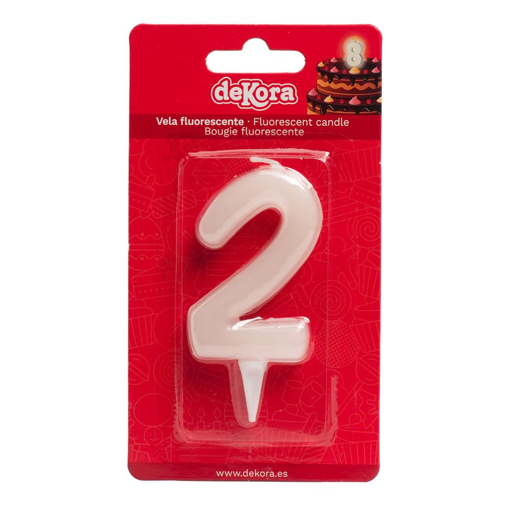 Dekora - Original Birthday Candles | Number 2 Fluorescent Birthday Candle