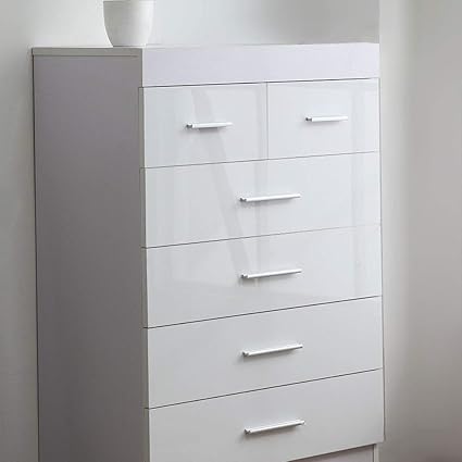 4 2 Drawer Chest White Glossy Storage Metal Handles Runners