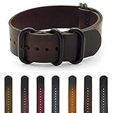 StrapsCo Burnt Faded Vintage Style Leather G10 Nato Zulu Watch Strap w/ Matte Black Rings