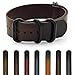 StrapsCo Burnt Faded Vintage Style Leather Nato Strap Watch Band w/ Matte Black Rings