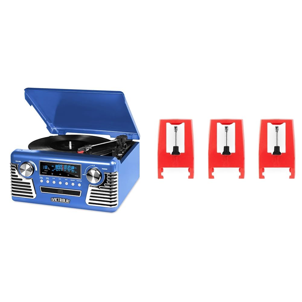 Victrola 50's Retro Bluetooth 3-Speed Turntable, CD Player, AM/FM Radio Bundle with 3 Pack Replacement Needles Image Victrola 50's Retro Bluetooth 3-Speed Turntable, CD Player, AM/FM Radio Bundle with 3 Pack Replacement Needles Image