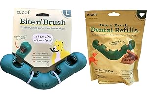 GENERIC Woof Bite n' Brush Dog Dental Toy with Refills, Large Size, Chicken Flavor, Tooth Cleaning Treats, Made in USA