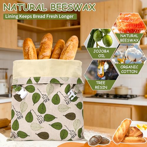 TRIUFO Beeswax Bread Bags 43 x 33 cm Reusable Organic Cotton Bread Bags with Natural Wax Coating - For Bread Storage and Keeping Fresh - Set of 2 | Beeswax