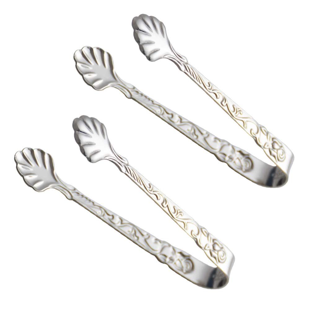 Yardwe 2Pcs Stainless Steel Relief Rose Ice Cube Tongs Small Silver Sugar Cube Tongs Mini Candy Tongs for Tea Party Coffee Bar