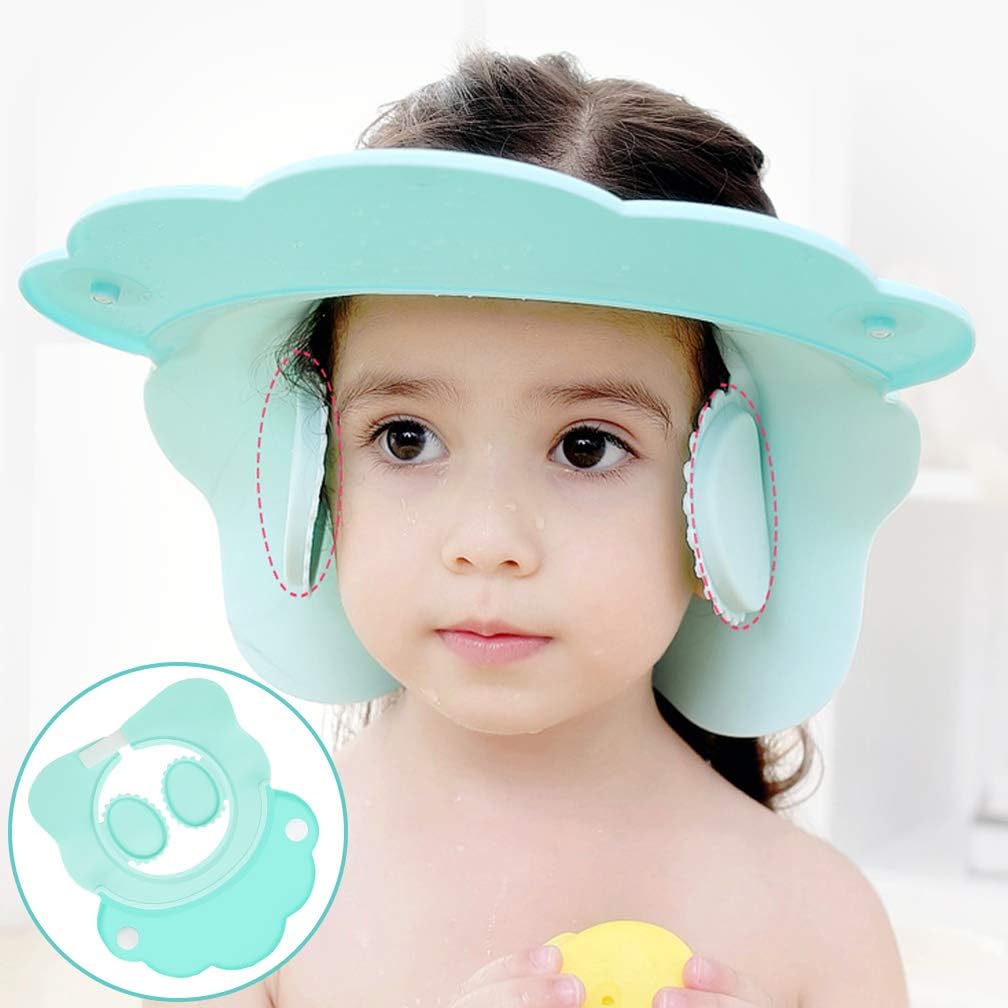 Maveek Baby Bathroom Safety Visor Caps Child Shower Cap，Adjustable Sticker, Comfortable, Soft, Safe, Waterproof & Elastic Ring Hat – for Showers, Bathing, Hair Cut, Pool, Beach, Toddlers(Green)