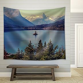 Bowman Lake in Glacier National Park, Montana, USA - Fabric Wall Tapestry Home Decor - 51x60 inches