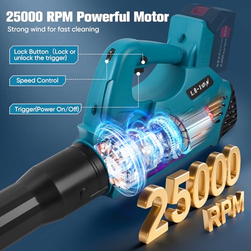 Leaf Blower, Lightweight Cordless Leaf Blowers with 6 Adjustable Speeds Max 297 km/h, Battery Blower with 3 Tubes for Yard Lawn Garden for Makita 18V Battery