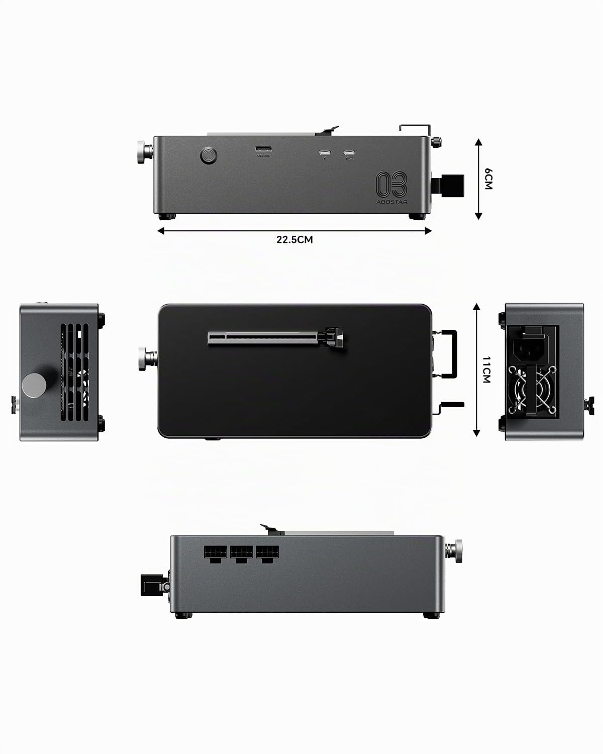 AOOSTAR AG03 eGPU Dockstation mit OCuLink & Dual Thunderbolt 5 (80Gbps), Externe GPU Grafikkarten Dockingstation PCIe 4.0 x4, 140W PD, DP 2.1 Videoausgang, Eingebautes 800W Netzteil, für GPUs bis 500W 8