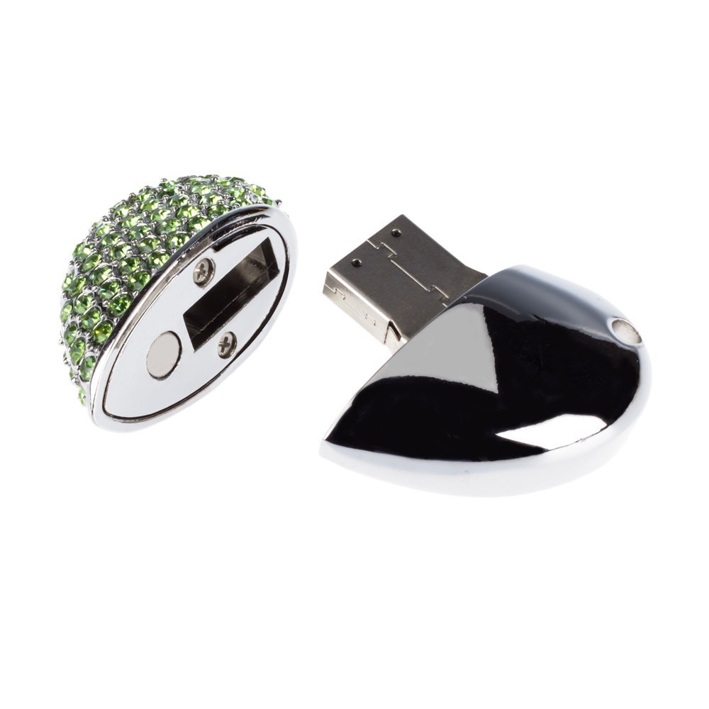 MaXinDa Sliver Forma de Corazón Memoria USB de 16GB/32GB/64GB Memory Drive Cristal de Flash USB Palillo (64GB, Verde)