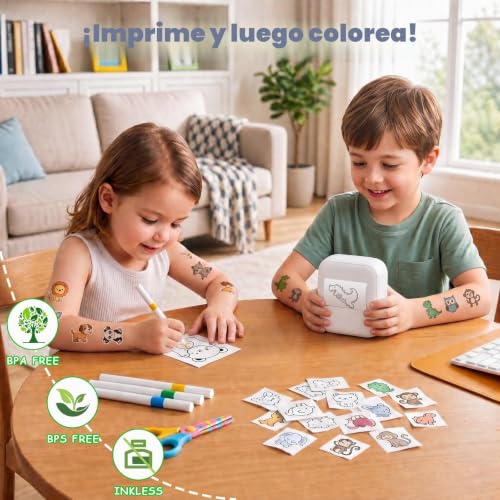 MokoMorrie Kids Temporary Tattoos Printer, Personalized Temporary Tattoos, Includes 40 Transfer Sheets and Roll, Gift for Boys and Girls Ages 5-12