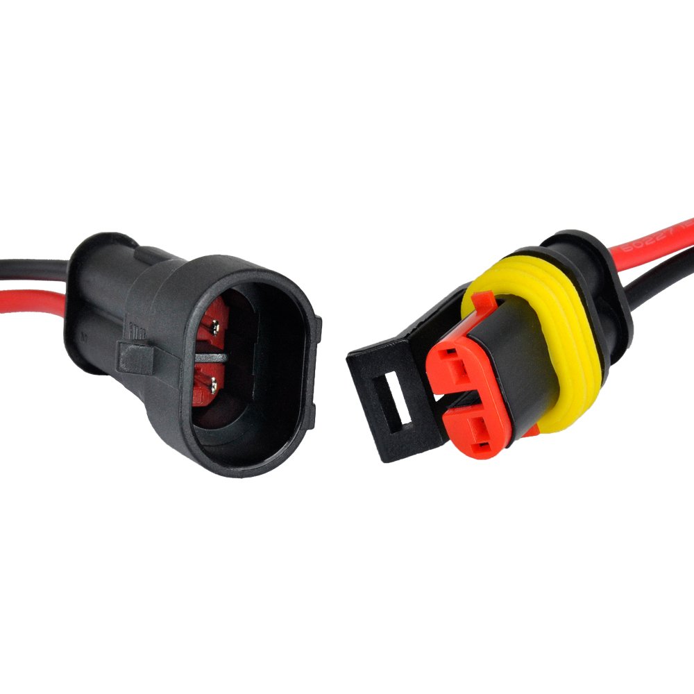 MUYI 5 Kit 2 Pin Way 20-16 AWG Waterproof Connector Wire Harness IP67 AMP Superseal PA66 Nylon Housing 1.5mm Series Terminal Sockets AC/DC Conn Plug Black