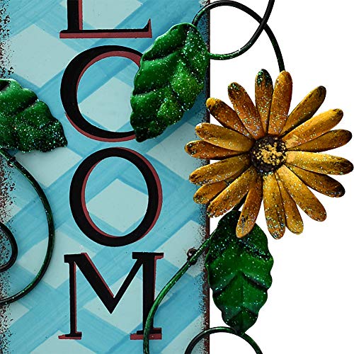 E-view Metal Welcome Sign Rustic Wall Hanging Plaque - Decorative Welcome Flower Signs for Porch Front Door Farmhouse Home Decoration Garden Themed Wreath Ornament (Yellow) - Thumbnail 6