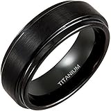6mm Noble Black Brush Titanium Ring with Step Edges Comfort Fit Wedding Bands (10)