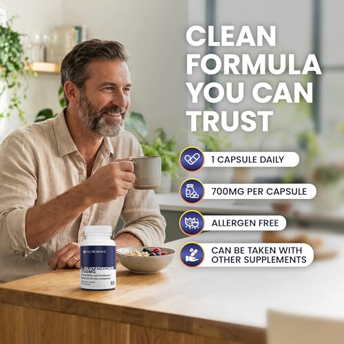 Nutrawave HIGHEST POTENCY AVAILABLE L-Glutathione 700mg per capsule Supplement,- Non-GMO, Soy & Gluten Free - 60 Capsules