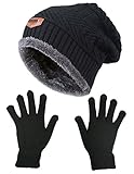 HINDAWI Slouchy Beanie Gloves for Women Winter Hat Knit Warm Snow Skull Cap Touch Screen Mittens
