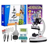 AmScope 1200X 52-pcs Kids Student Beginner Microscope Kit with Slides, LED Light, Storage Box and Book"The World of The Microscope"