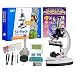 AmScope 1200X 52-pcs Kids Student Beginner Microscope Kit with Slides, LED Light, Storage Box and Book"The World of The Microscope"