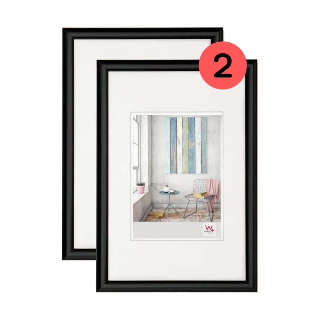walther Design Picture Frame Black 20 x 30 cm Twin Pack, Trendstyle Plastic Frame KP030BD