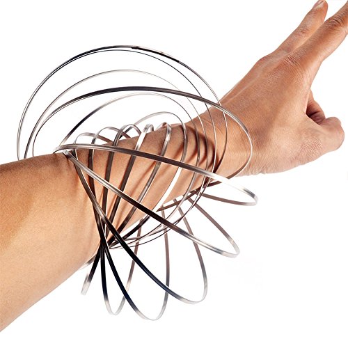 El-fmly Flow Ring Original Kinetic Spring Toy Interactive 3D Ring Game Toy for Kids Boys And Girl, Rave Accessories, Festival Accessories by El-fmly (5 Inches Sliver Flow Ring for Adult)