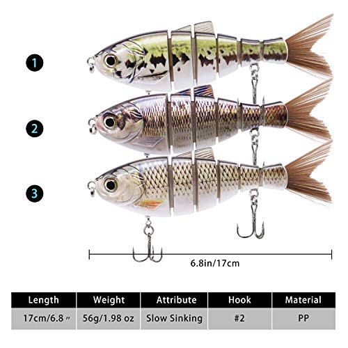 TRUSCEND Fishing Lures 6" ~ 7" Saltwater Freshwater Heavy-Duty Metal Jointed Swimbaits Glidebaits Hard Lures for Bass Catfish Pike Muskie Large Fish Lures Fishing Tackle Kits Lifelike (J6D04) - Thumbnail 5