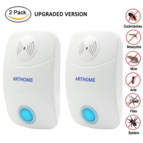 Set of 2 Latest Ultrasonic Pest Control Repeller, ARTHOME Electronic Plug In Best Repellent for Insects Cockroach, Rodents, Flies, Roaches, Ants, Spiders, Fleas, Mice, Rats [free Night Light]
