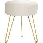 YOONIC Velvet Soft Modern Vanity Footstool -Round Footrest Stool Ottoman Side Table Seat Dressing with Golden Metal Leg and Sponge Filling,Upholstered Foot Rest,Living Room and Bedroom （Beige）